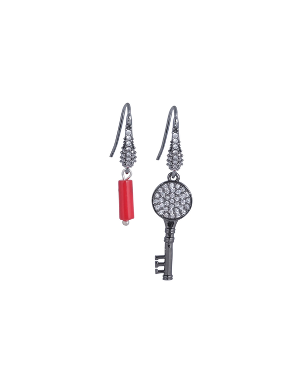 Littles Coral with Key Earrings